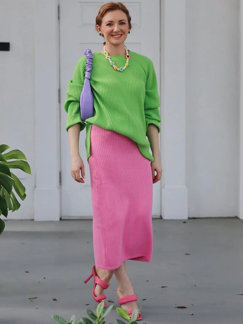 Free People Pink Ribbed Knit Midi Skirt Slit Cotton Candy Bubblegum Pink Size M